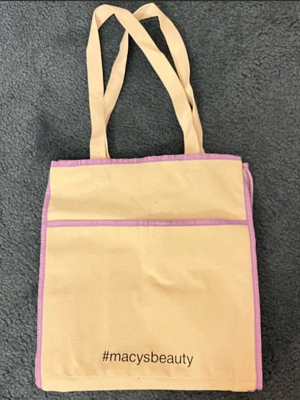 Macy’s Beauty Purple Beige Medium Canvas Pockets Beach Tote Bag